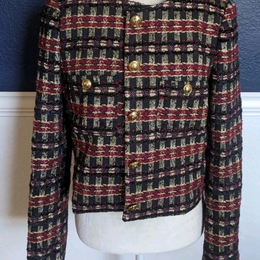 House of Harlow 1960 Tweed Cropped Jacket Gold Buttons - Picture 3 of 8